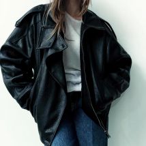 2025 herbst Winter Neue Mode Revers Leder Jacke frauen Lose Oberbekleidung Schwarz Motorrad Stil Top