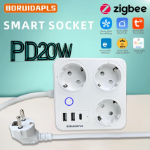 BORUIDAPLS Multipresa Intelligente ZigBee EU con PD20W Type-C, Controllo Remoto Tuya EWeLink | Presa Intelligente con Controllo Vocale e Compatibilità con Piattaforme Open Source Multiple