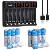 Batterie ricaricabili AA DuraPro 2800mAh + batteria ricaricabile AAA 1100mAh con caricabatterie a 8 slot per giocattoli elettrici AA AAA NiMH