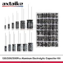 Kit Assortito di Condensatori Elettrolitici in Alluminio 120/200/500 Pezzi 16V 25V 50V 0.1uF - 1000uF Scatola con Condensatori 1uF 4.7uF 10uF 47uF 220uF 330uF 470uF