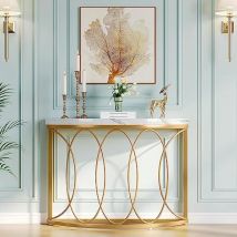 Half Moon Gold Konsolentisch, 43-Zoll-moderner Eingangstisch aus Kunstmarmor, Sofatisch für Wohnzimmer, Flur, Weiß und Gold