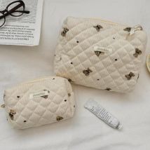 Cartoon Bear  Women's Cosmetic Bag Portable Corduroy Ladies Travel Makeup Storage Bags Simple Girls Pencil Case Clutch Purse