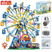 ZKZC City Friends MOC Rotating Ferris Wheel Building Blocks Electric Bricks with Light Toys for Children Christmas Gifts