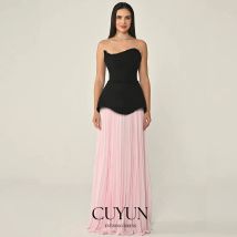CUYUN Women Formal Event Dresses Strapless Pink Evening Gown Customized Draped Beading Long Prom Party Dresses 2025 Birthday