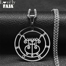 Satan Sigil GREMORY Edelstahl Runde Halskette Kette Frauen Silber Farbe Aussage Halsketten Schmuck colar feminino N3329S03
