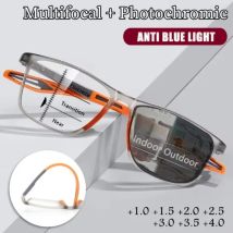 Occhiali da lettura multifocali fotocromatici 3in1 Aspetto progressivo Occhiali da vista da lontano e da vicino Uomo Sport TR90 Telaio Anti luce blu Grado
