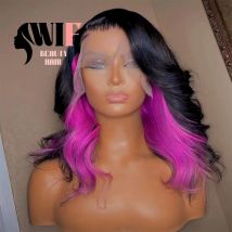 WIF Schwarz Rosa Körper Welle Kurze Bob Synthetische Perücke Zwei Farben Natürliche Haar Wärme Faser Spitze Front Perücken Frauen Verwenden Gerade Bob haar