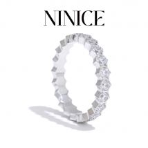NiNice Hochwertiger eingelegter Zirkonia, klassischer dünner Ring, exquisiter Edelstahl, luxuriöser Hochzeitsschmuck, Party-Geschenk