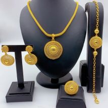 Dubai Round 24k Gold Plated Jewelry Sets for Women Indian Bridal Costume Necklace Earrings Sets Nigerian Wedding Party Gifts