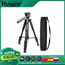 Treppiede per fotocamera da viaggio multifunzione Huepar Treppiede a livello laser regolabile da 56 "/143 cm con testa panoramica girevole a 3 vie con livella a bolla