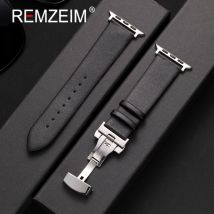 Ultradünnes Leder-Uhrenarmband für Apple Watch Band 38 40 41 42 44 45 46 49 mm Schmetterlingsschnalle-Armband für iwatch 1-10 Se