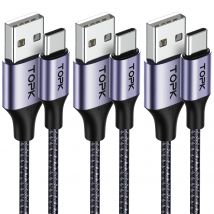 [3-Pack] cavo di ricarica USB C, cavo di ricarica USB C veloce TOPK 6.6ft 3A sincronizzazione dati