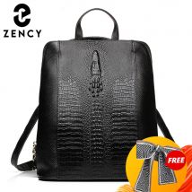 Zency Damen-Rucksack aus Krokodilleder, 100 % echt, natürlich, für Reisen, Arbeit, Schultasche mit