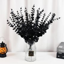 10/20 stücke schwarze künstliche Eukalyptus blätter Stängel Faux Halloween Thanksgiving Blume Eukalyptus blatt Herzstück Haupt dekoration