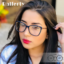 Ralferty TR90 Retro Decorative Anti Blue Light Glasses Women's Transparent Computer Glasses Frame Optic Myopia 0 Diopter F95708