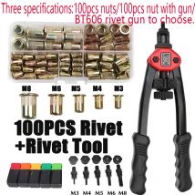 100 Stück Nietmutter + Handgewinde Nietmuttern Pistole BT606 M3 M4 M5 M6 M8 Doppeleinsatz Manuelle Nietmaschine Pistole Nieten Nietmutter Nietwerkzeug