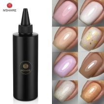 MSHARE 250ml Rubber Base Gel Camouflage Refill Milky Pink White Glitter Gold French Manicure Color Base Big Volume