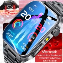 Smartwatch męski z laserem 650nm, szafirowym szkłem, funkcją EKG, pomiaru tętna, mikro-ekspresji fizycznej, monitorowaniem zdrowia i temperatury, model 2025.