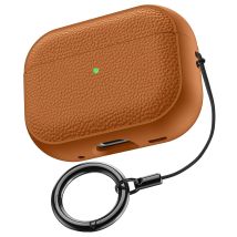 For AirPods Pro 3 Leather Pattern TPU Case Cover Accessories Cute Skin Full Protector Cover with Keychain for AirPods 4 3 pro 2