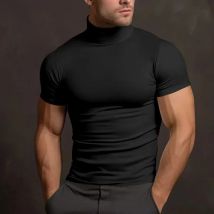 NEUE männer kompresse Sport T-shirt Hoher Kragen hemd lässig elastische schnell trocknend kurzarm T-shirt männer Einfarbig Enge tops