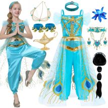 Jasmine Girls Princess Dress Lampada magica Festa di compleanno Cosplay Aladino Costume Top Pant Fascia Carnevale Vestiti Vestido