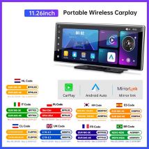 Odtwarzacz multimedialny z ekranem dotykowym IPS o przekątnej 10,26 cala, przenośna kamera samochodowa z bezprzewodowym CarPlay/Android Auto i konstrukcją z dwoma obiektywami.