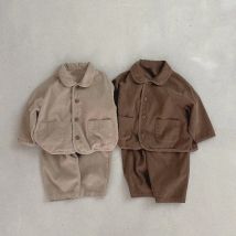 2025 frühjahr Neue Kinder Langarm Casual Kleidung Set Jungen Mädchen Revers Cord Jacke + Hose 2 stücke Anzug Kleinkind Outfits