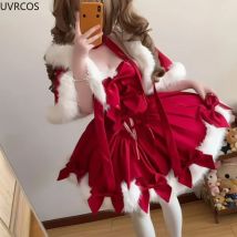 Japanische süße Lolita-Stil Kleid Sets Frauen süße Plüsch Schal kurze Kapuze Mantel Schleife Minirock Kawaii rot Weihnachten Lolita Anzug