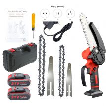 Mini motosega 21V Motosega portatile da 4 pollici 6 pollici con blocco di sicurezza 2 catene Motosega elettrica a batteria ricaricabile