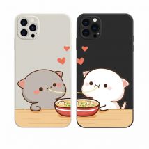 Cartoon Lustige Katze Gepaart Paar Handyhüllen für iPhone 15 11 13 12 14 Pro Max 13 Mini XR SE 15 14 Plus Liebhaber Abdeckungen Fundas Taschen