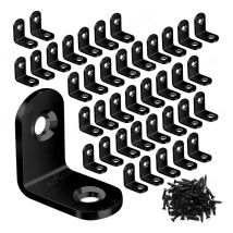 10 ~ 50 Stück schwarze L-förmige Halterung aus Edelstahl, 90 Grad rechtwinklige Eckwinkel mit Schraube für DIY-Holzmöbel, Schrank