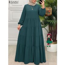 Fashion Autumn Long Sleeve Pleated Dresses 2025 ZANZEA Muslim Abaya Robe Femme Women Maxi Long Dress IsIamic Clothing Oversize