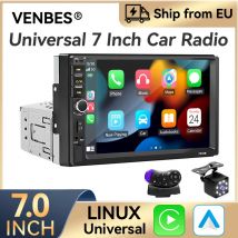 Radio samochodowe VENBES 1 Din 7 cali CarPlay Android Auto Mirror Link Wodoodporna kamera cofania BT 5.0 AUX USB TF