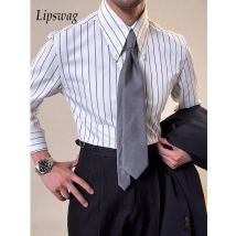 Vintage gestreifte bedruckte schmale Hemden für Herren, lässig, langärmelig, Revers, geknöpft, Hemd, 2025, Frühling, Herbst, Herrenhemd, Naple-Stil, Kleidung