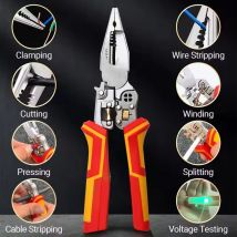 8-in-1-Crimpzange, vielseitige Abisolierzange mit Strommessung, Spannungsprüfer, Kabelschneideschere, DIY