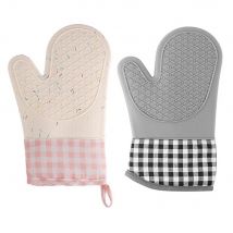 Silicone Oven Mitts,Silicone Oven Gloves Set,Oven Gloves with Quilted Liner for Kitchen Cooking Baking Grilling,Gloves for Home