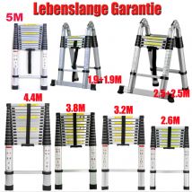 DayPlus Scaletta pieghevole telescopica in alluminio 2,6M-5M, multiuso, antiscivolo, estensibile,