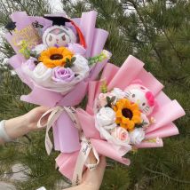 My Melody Kuromi Cinnamoroll Kt Cat Plush Dolls Sunflower Rose Soap Flowers Bouquet Christmas Valentine's Day Graduation Gifts