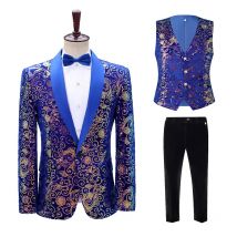 Traje de tres piezas de talla asiática para hombre, traje de lentejuelas con estampado de nubes, diseñado para actuaciones en escenario de presentador y cantantes