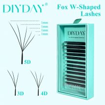 DIYDAY Fox 3D 4D 5D Wimpernverlängerung, flauschige W-förmige Wispy Faux Nerz Wimpern, Katzenauge, langer Schwanz, natürliches Volumen, Fuchs-Augenwimpern