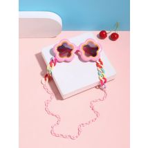 1 Stück modische Gläser mit 4–8 Jahre und bonbonfarbenen Blumen für Mädchen und 1 Stück farbige Brillenkette, geeignet für den Urlaub
