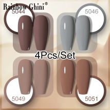 Rainbow Ghini 15 ml 4-teiliges Gel-Nagellack-Set, Basis- und Decklack, UV-LED-Nagelkunst-Gel, semi-permanentes Lack-Set, Frühlings- und Sommer-Farbset
