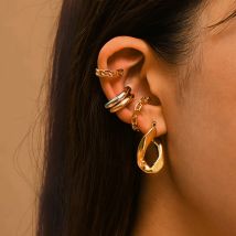 Punk Rock Goldfarbene Clip-Ohrringe ohne Piercing, trendige Gliederketten-Ohrklemmen, Statement-Knorpel-Ohrringe für Damen, Party-Schmuck