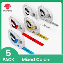 5pack etiketten 12mm kompatibel für phomemo p12 etikett tape & dymo letratag LT-100H LT-110T xr etikett aufkleber 12mm x 4m kunststoff band