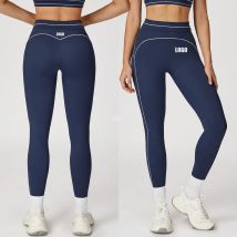 Maßgeschneiderte Logo-Damen-Yogahose in Kontrastfarbe, gefaltet, hohe Taille, enge Outdoor-Laufsport-Fitness-Hose