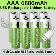 Nuove batterie al litio ricaricabili AAA da 1,5 V Capacità 6800 mAh, batteria agli ioni di litio USB-C AAA Ciclo 2000 volte con cavo gratuito