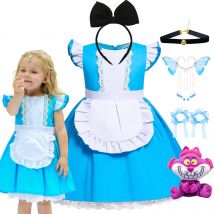 Ragazza Alice Costume Cosplay Bambini Blu Cortton Cameriera Lolita Abito Film Paese delle Meraviglie Personaggio Costume Halloween Travestimento Vestiti