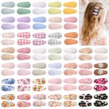 200pc/lot 1.4” Plaid Floral Print Snaps Hair Clips for Kid Girls Snap Hair Clamp Pins Embroidery Hairpins Baby BB Berrettes Bulk