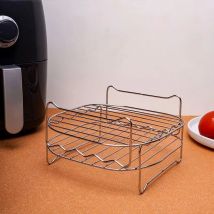 Zubehör für elektrische Luftfritteusen, doppelschichtiger Grillrost aus Edelstahl mit 4-Brat-Fleisch-Picks, Dampfgestell, Luftfritteuse-Gestell