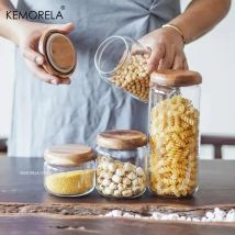 Kemorela 330/500/750/1000ml Glas Vorrats glas mit Holzdeckel Arbeits platte Gewürz flasche Gewürz glas Tee Süßigkeiten Reis Pfeffer Glas